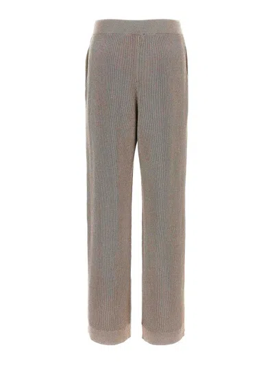 Brunello Cucinelli Ribbed Texture Trousers Elasticated Waistband In Neutral