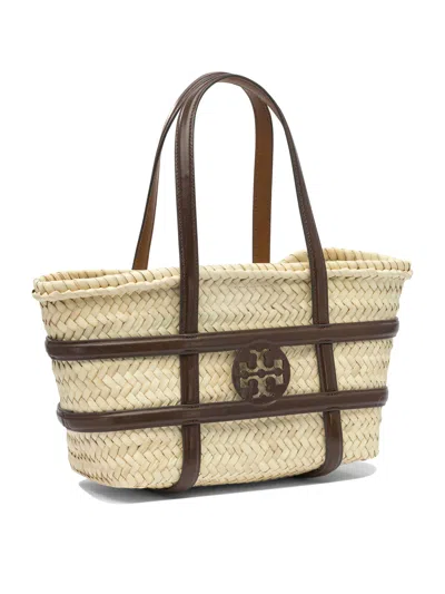 Tory Burch Small Ella Shopping Bag In Straw Classic Leather Color In Brown