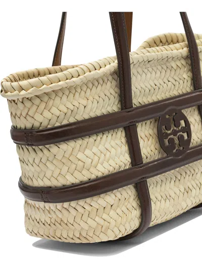 Tory Burch Small Ella Shopping Bag In Straw Classic Leather Color In Brown