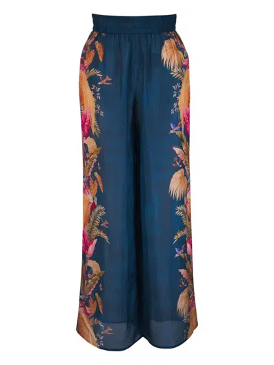 Zimmermann Flowing Floral Print Wide Trousers With Elasticated Waist