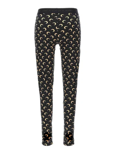 Marine Serre Moon Printed Stirrup Leggings In Black And Beige In Black