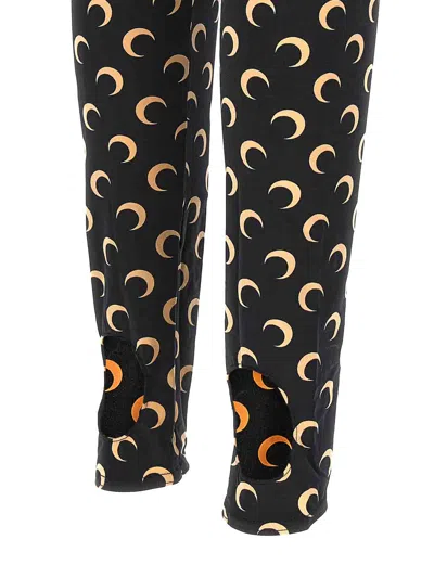 Marine Serre Moon Printed Stirrup Leggings In Black And Beige In Black