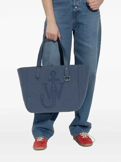 Jw Anderson Belt Tote Blue Boiled Wool Shoulder Bag In Blue