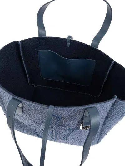 Jw Anderson Belt Tote Blue Boiled Wool Shoulder Bag In Blue