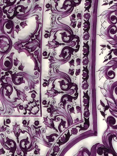 Dolce & Gabbana Stole With 'maiolica' Print And Fringed Edges In Purple