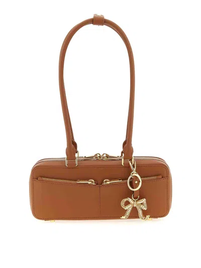 Self-portrait Tan Leather Baguette With Charm Shoulder Bag