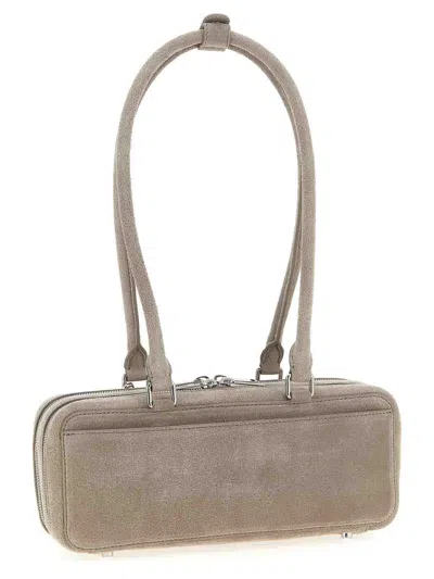 Self-portrait Grey Suede Baguette Shoulder Bag With Charm In Neutral