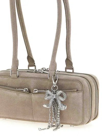 Self-portrait Grey Suede Baguette Shoulder Bag With Charm In Neutral