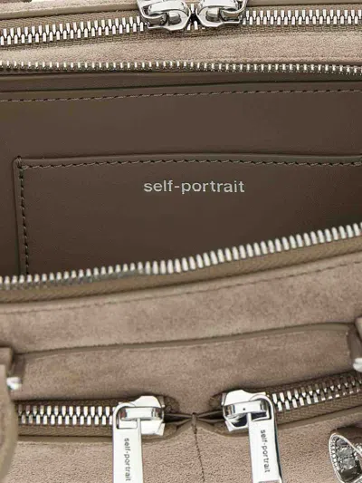 Self-portrait Grey Suede Baguette Shoulder Bag With Charm In Neutral