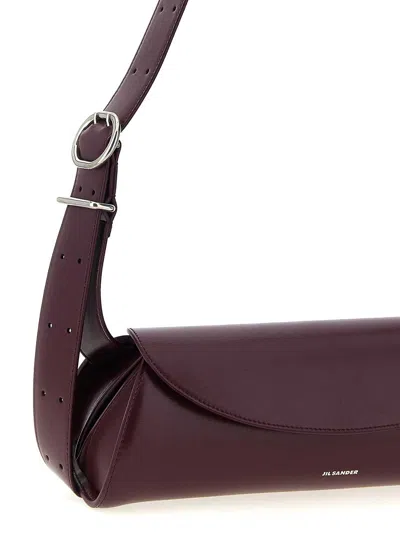 Jil Sander Small Rectangular Shoulder Bag With Adjustable Strap In Burgundy