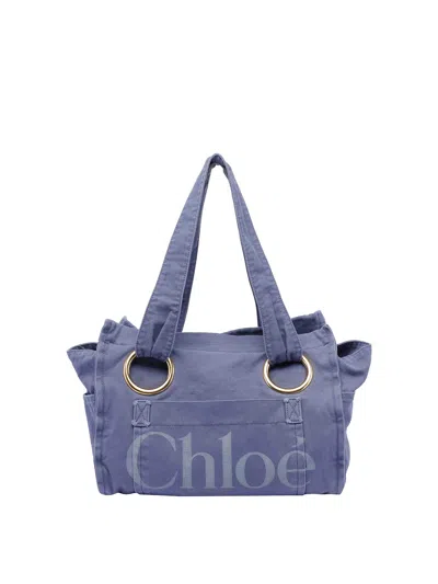 Chloé Womens Evening Blue Plage Medium Cotton Tote Bag