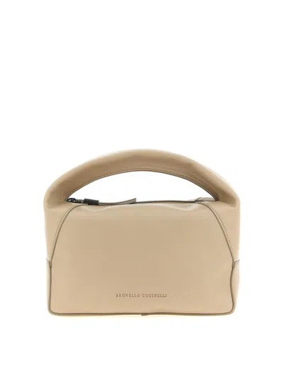 Brunello Cucinelli Samll Duo Curved-handle Leather Tote Bag In Neutral