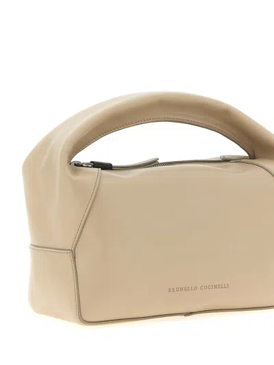 Brunello Cucinelli Samll Duo Curved-handle Leather Tote Bag In Neutral