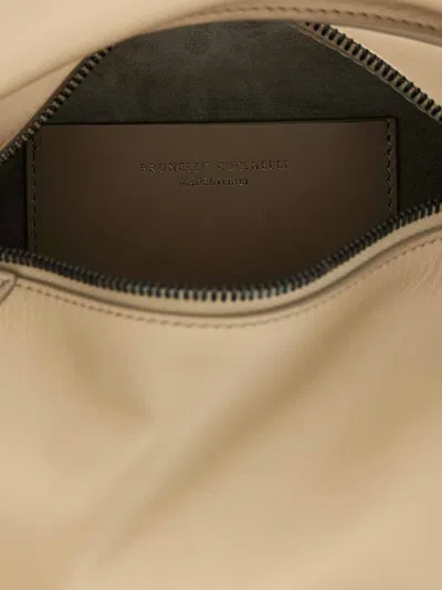 Brunello Cucinelli Samll Duo Curved-handle Leather Tote Bag In Neutral