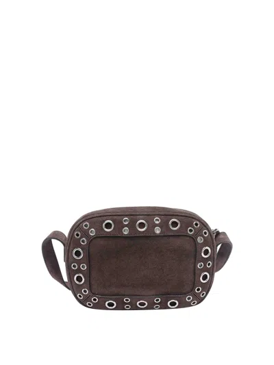 Valentino Garavani Dome-shaped Crossbody Bag With Metallic Eyelets And Adjustable Strap In Brown