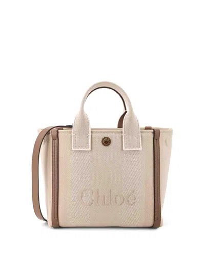 Chloé Carry Canvas Crossbody Bag With Oversized Logo On The Front In Neutral
