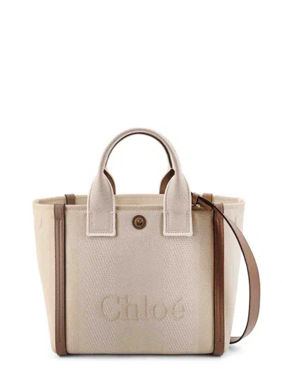 Chloé Carry Canvas Crossbody Bag With Oversized Logo On The Front In Neutral