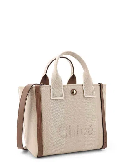 Chloé Carry Canvas Crossbody Bag With Oversized Logo On The Front In Neutral