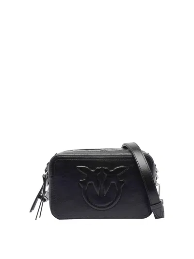 Pinko Smooth Black Leather Shoulder Bag