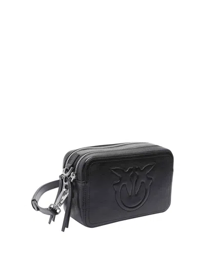 Pinko Smooth Black Leather Shoulder Bag