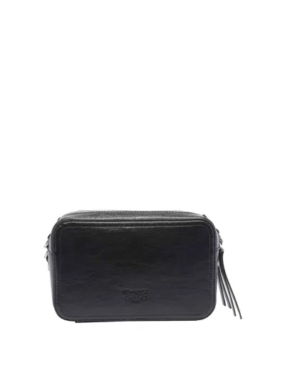 Pinko Smooth Black Leather Shoulder Bag