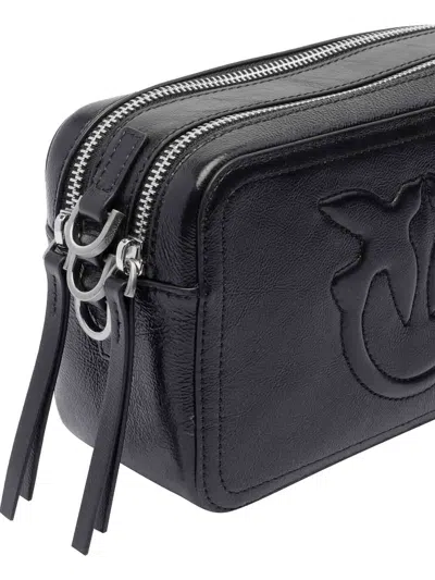 Pinko Smooth Black Leather Shoulder Bag