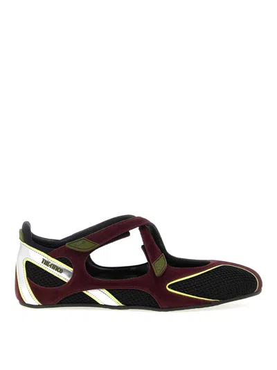 Attico 'nomad' Bordeaux Ballet Shoes With Criss-crossed Straps And Mesh Panels