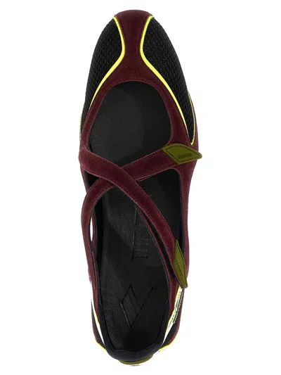 Attico 'nomad' Bordeaux Ballet Shoes With Criss-crossed Straps And Mesh Panels
