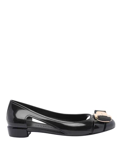 Ferragamo Nara Jelly Cutout Bow Ballerina Flats In Black