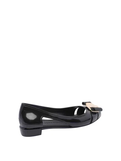 Ferragamo Nara Jelly Cutout Bow Ballerina Flats In Black