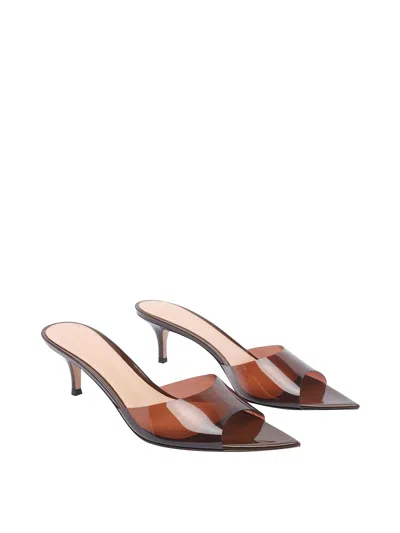 Gianvito Rossi Pointed Toe Mules With Semi-sheer Strap In Brown