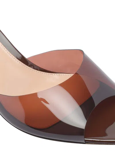 Gianvito Rossi Pointed Toe Mules With Semi-sheer Strap In Brown