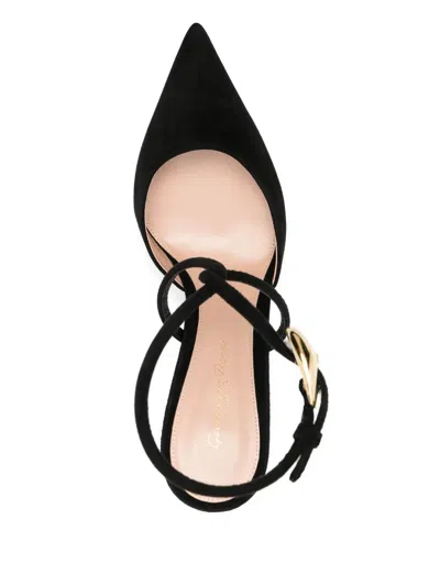 Gianvito Rossi Buckle Detail Strappy Suede Stiletto Pumps In Black