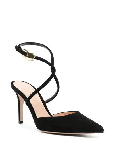 Gianvito Rossi Buckle Detail Strappy Suede Stiletto Pumps In Black