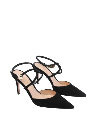 Gianvito Rossi Buckle Detail Strappy Suede Stiletto Pumps In Black