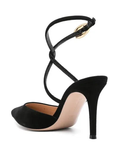 Gianvito Rossi Buckle Detail Strappy Suede Stiletto Pumps In Black