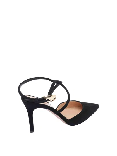 Gianvito Rossi Buckle Detail Strappy Suede Stiletto Pumps In Black
