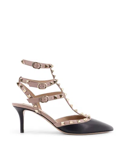 Valentino Rockstud Pumps With Gold-tone Studded Strap In Black