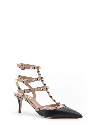 Valentino Rockstud Pumps With Gold-tone Studded Strap In Black