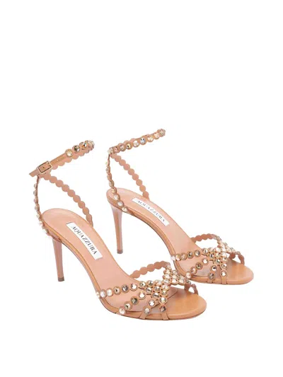 Aquazzura Heeled Sandals With Diamonds And Ankle Strap