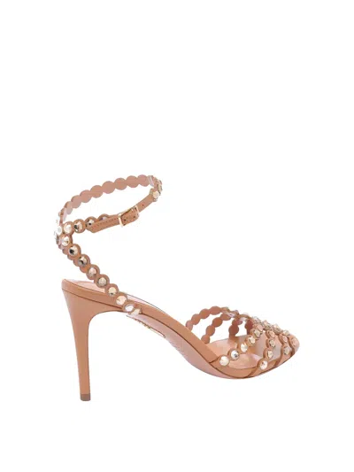 Aquazzura Heeled Sandals With Diamonds And Ankle Strap