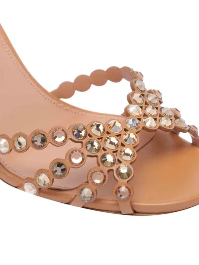 Aquazzura Heeled Sandals With Diamonds And Ankle Strap