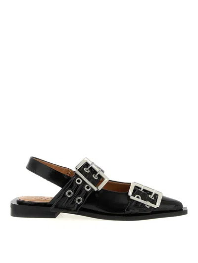 Ganni Black Feminine Buckle Flats