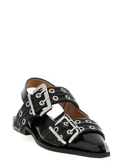 Ganni Black Feminine Buckle Flats