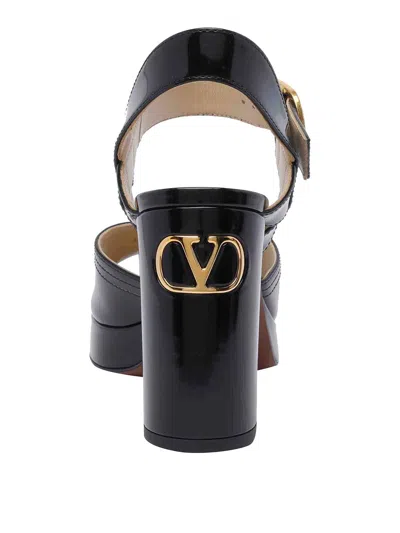 Valentino Garavani Fawcette Platform Sandal In Polished Calfskin 100mm Woman Black 42 In Black