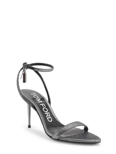Tom Ford Metallic Sandals With High Stiletto Heel And Padlock Detail On The Ankle In Leather Woman