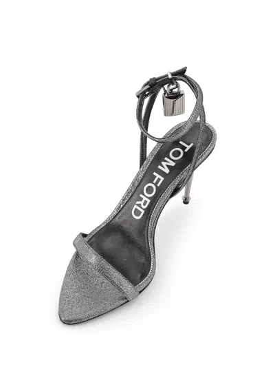 Tom Ford Metallic Sandals With High Stiletto Heel And Padlock Detail On The Ankle In Leather Woman
