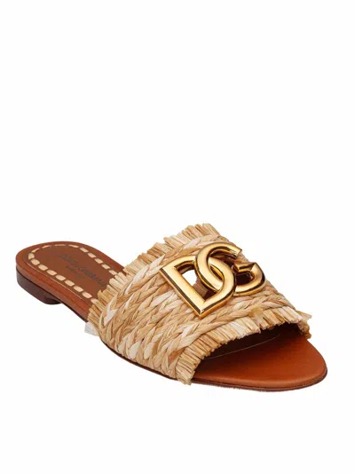 Dolce & Gabbana Woven Texture Slip-on Sandal In Brown