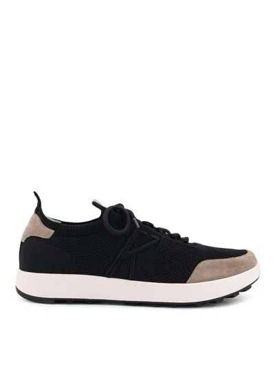 Kiton Low-top Sneakers In Mesh With Suede Profiles In Black
