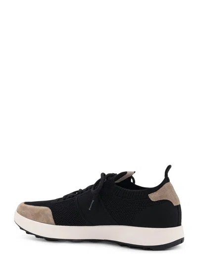 Kiton Low-top Sneakers In Mesh With Suede Profiles In Black